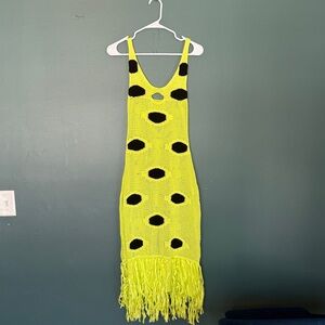 Yellow and Black Fringe Knit Dress
